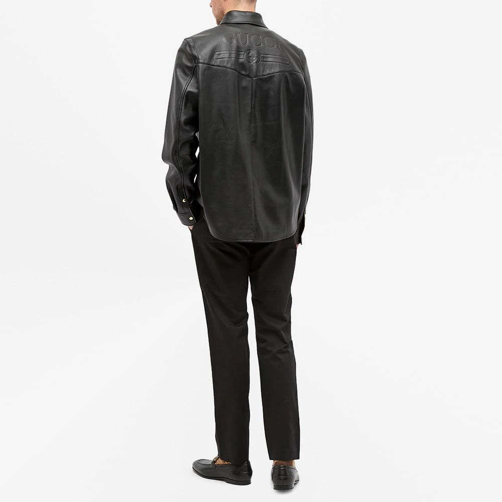 Gucci Embossed Logo Leather Shirt Jacket 商品