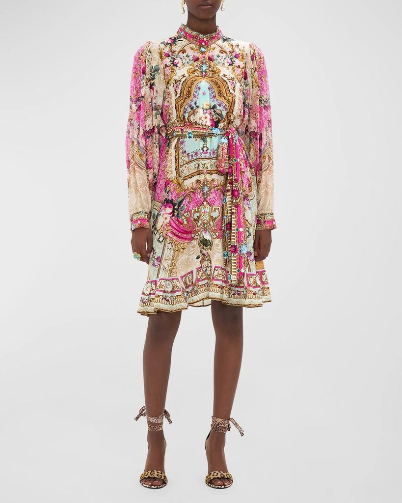 商品Camilla|Drop-Sleeve Tie-Waist Short Printed Silk Shirtdress,价格¥4459,第1张图片