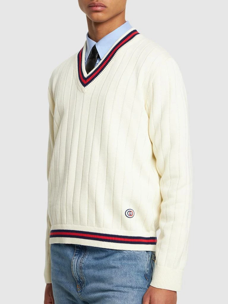 商品Gucci|Cotton Knit V Neck Sweater W/ Web,价格¥9179,第2张图片详细描述