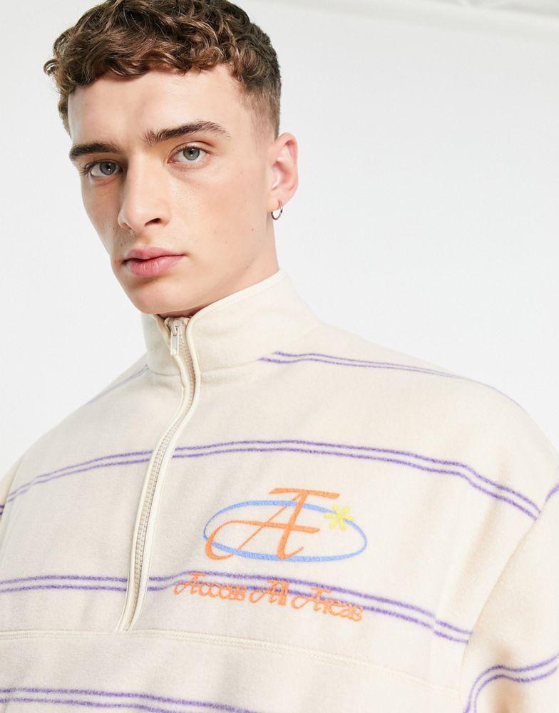 ASOS DESIGN oversized polar fleece half zip sweatshirt in all over stripe print商品第4张图片规格展示