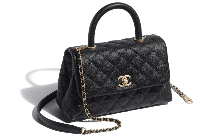 商品[国内直发] Chanel|香奈儿 香奈儿 COCO handle 憨豆 亮面金扣 颗粒压花牛皮 手柄单肩斜挎包 小号 女款 黑色,价格¥56980,第3张图片详细描述