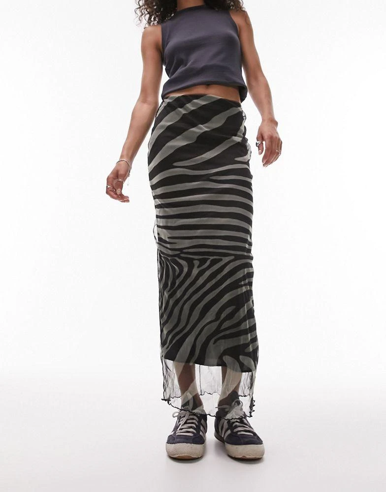 商品Topshop|Topshop animal cut about zebra midi mesh skirt in midi,价格¥58,第1张图片