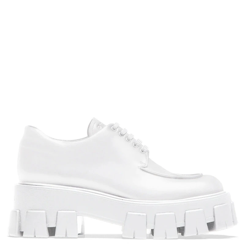 商品Prada|【预售3-7天】普拉达 21年秋冬 Monolith系列 女士白色亮面小牛皮系带鞋1E708L_B4L_F0009_F_B055,价格¥7943,第1张图片