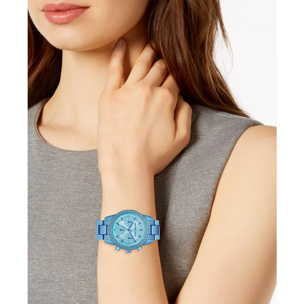 商品Michael Kors|Women's Ritz Iridescent Blue IP Stainless Steel Bracelet Watch 37mm,价格¥1556,第5张图片详细描述