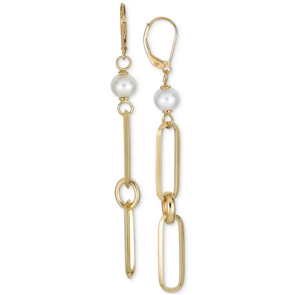 商品Macy's|Cultured Freshwater Pearl (7mm) Paperclip Link Drop Earrings in 14k Gold-Plated Sterling Silver,价格¥977,第1张图片