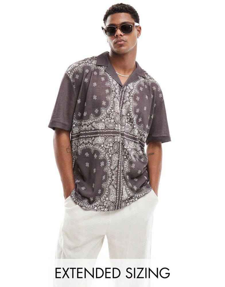 商品ASOS|ASOS DESIGN oversized revere polo in paisley all over print,价格¥73,第1张图片