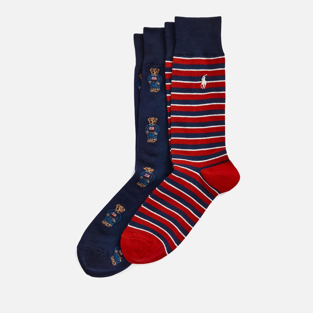 商品Ralph Lauren|Polo Ralph Lauren Men's 2-Pack Socks - Navy Bear/Stripe,价格¥215,第1张图片