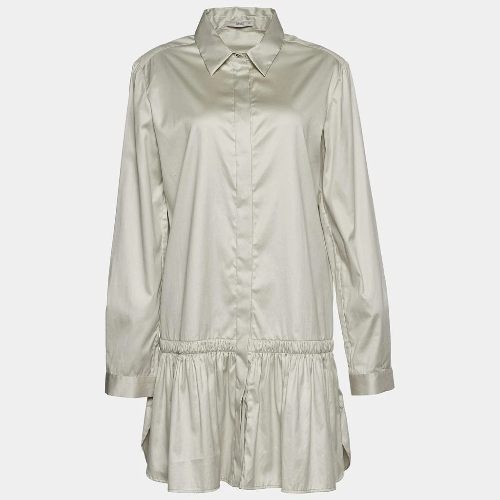 商品[二手商品] Prada|Prada Beige Cotton Gathered Hem Mini Shirt Dress L,价格¥1466,第1张图片