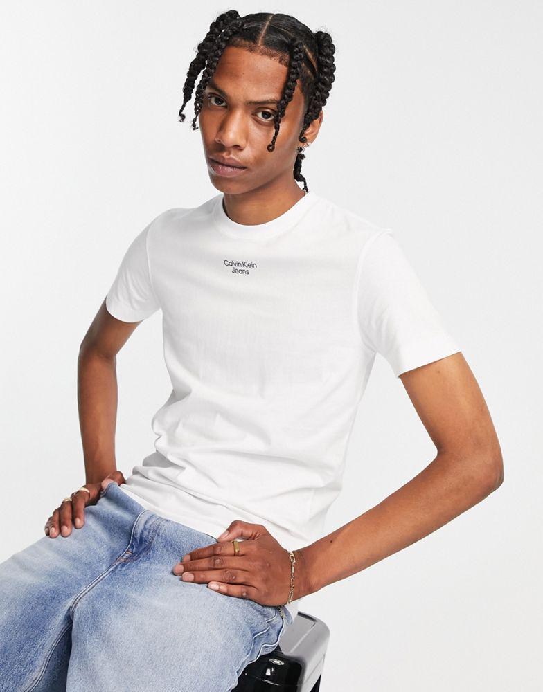 Calvin Klein Jeans stacked logo t-shirt in white商品第1张图片规格展示