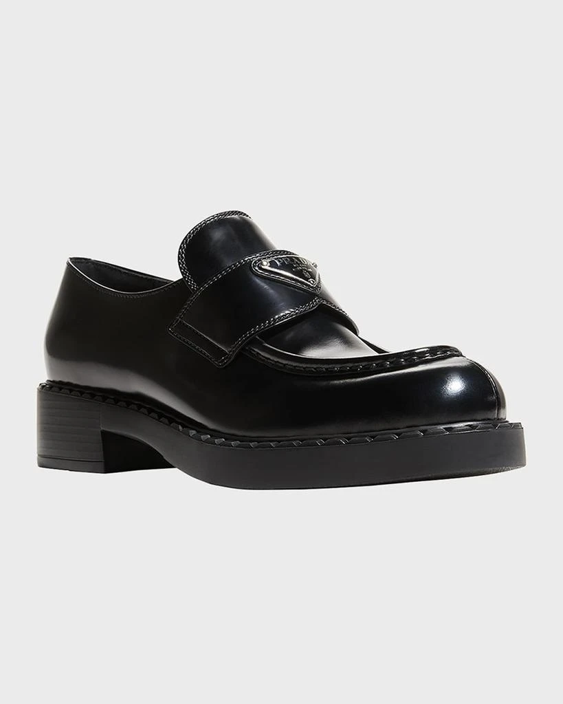 商品Prada|Leather Triangle Logo Loafers,价格¥9308,第3张图片详细描述