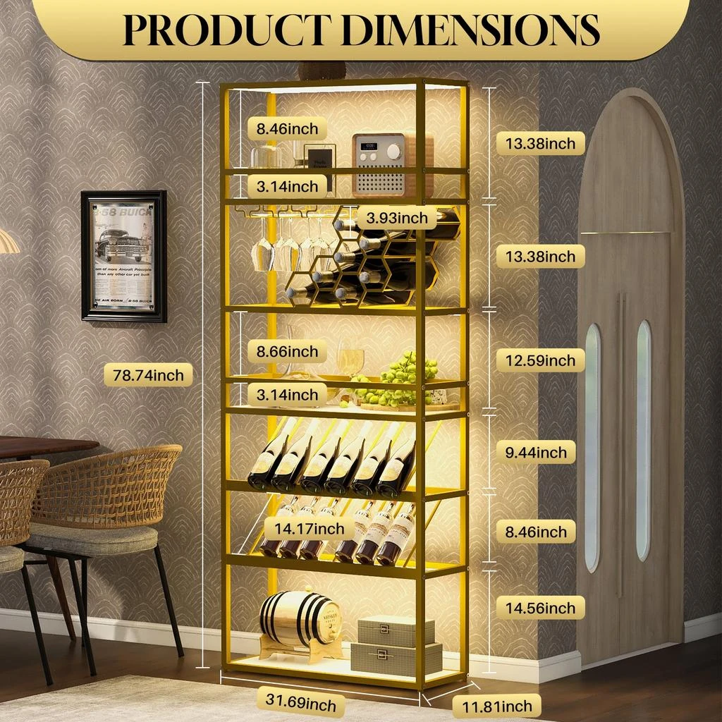 商品Streamdale Furniture|Streamdale 78" LED Tall Bar Cabinet with Ample Wine Storage and Style,价格¥1702,第2张图片详细描述