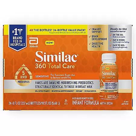 商品Similac|Similac 360 Total Care Sensitive Infant Formula, Ready to Feed (8 fl. oz., 24 ct.),价格¥367,第1张图片