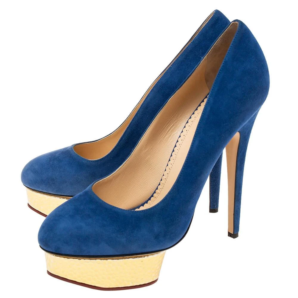 商品[二手商品] Charlotte Olympia|Charlotte Olympia Blue Suede Dolly Platform Pumps Size 41,价格¥3295,第4张图片详细描述
