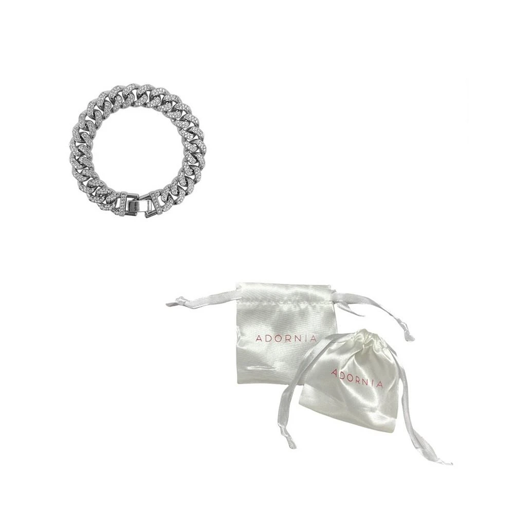 商品ADORNIA|Rhodium Plated Crystal Thick Cuban Curb Chain Bracelet,价格¥223,第3张图片详细描述