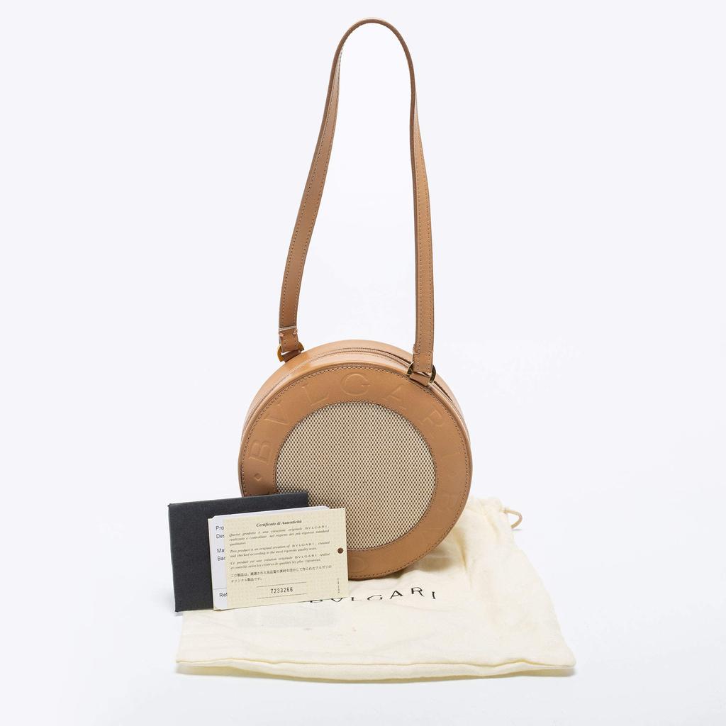 Bvlgari Beige Leather and Canvas Round Clutch Bag商品第10张图片规格展示