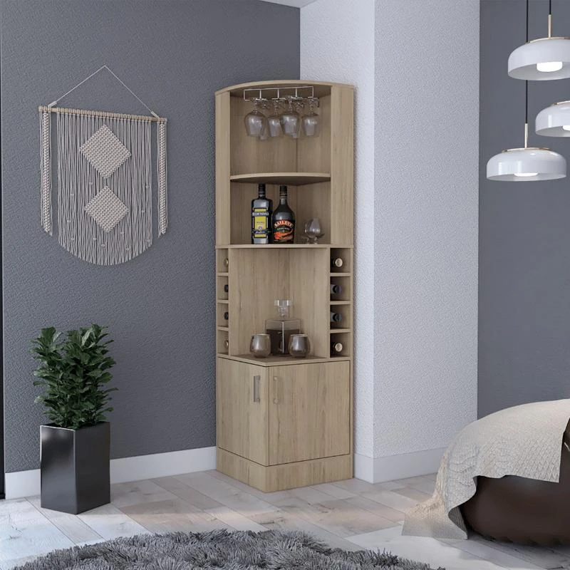 商品FM Furniture|Kava Delhi Corner Bar Cabinet, Eight Wine Cubbies, Glass Rack, Double Door Cabinet,价格¥1240,第2张图片详细描述