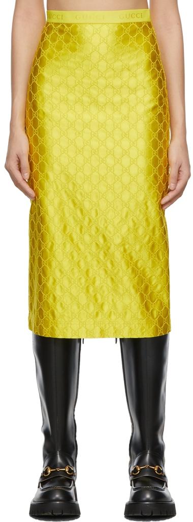 Yellow GG Embroidered Silk Skirt商品第1张图片规格展示