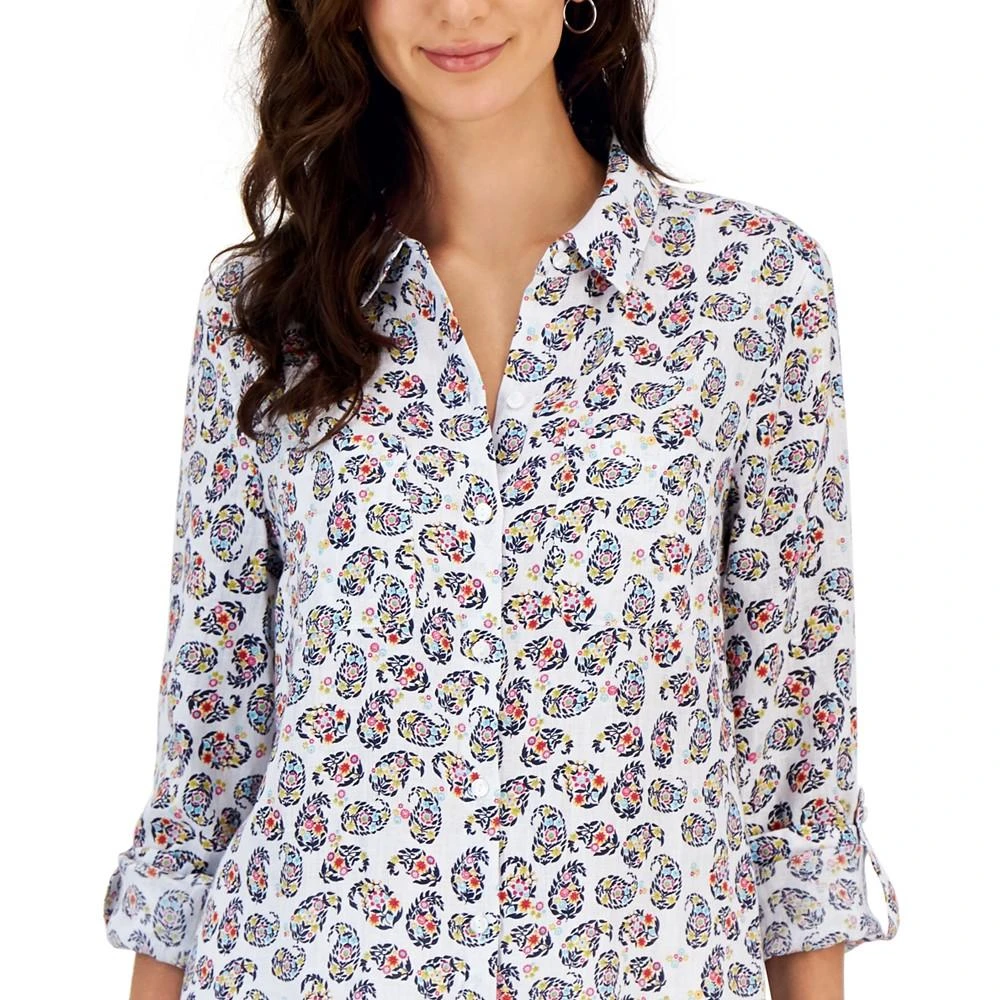 商品Charter Club|Women Paisley-Print Linen Shirt, Created for Macy's,价格¥151,第3张图片详细描述