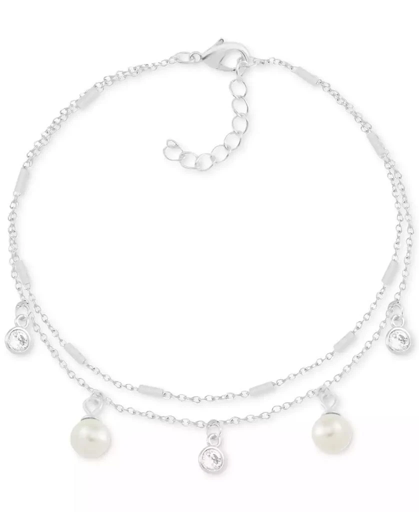 商品Essentials|Imitation Pearl & Crystal Two-Row Silver Plate Anklet,价格¥105,第1张图片