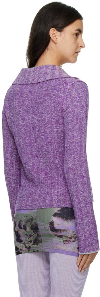 Purple & Gray V-Neck Polo Sweater商品第3张图片规格展示