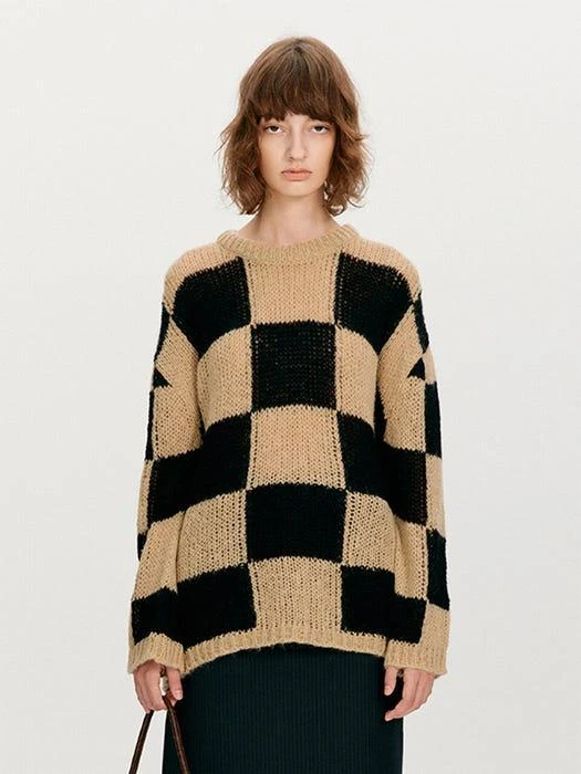 商品TheOpen Product|Wool Blended Checker Board Sweater_Beige,价格¥552,第1张图片