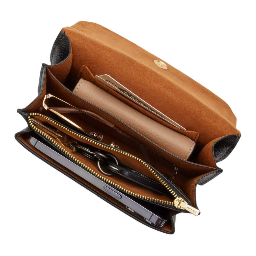 商品[国内直发] Coach|蔻驰 Klare 18 品牌徽标翻盖开合 漆皮拼光滑皮革 斜挎单肩包 迷你 女款 黑色,价格¥1412,第5张图片详细描述