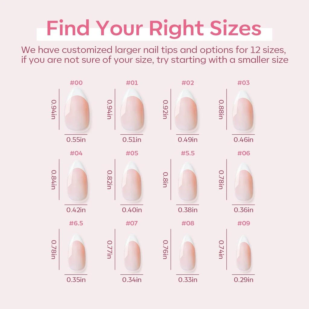 French Lady - 24 Fake Nails 12 Sizes Short Almond Press on Nails Kit 商品