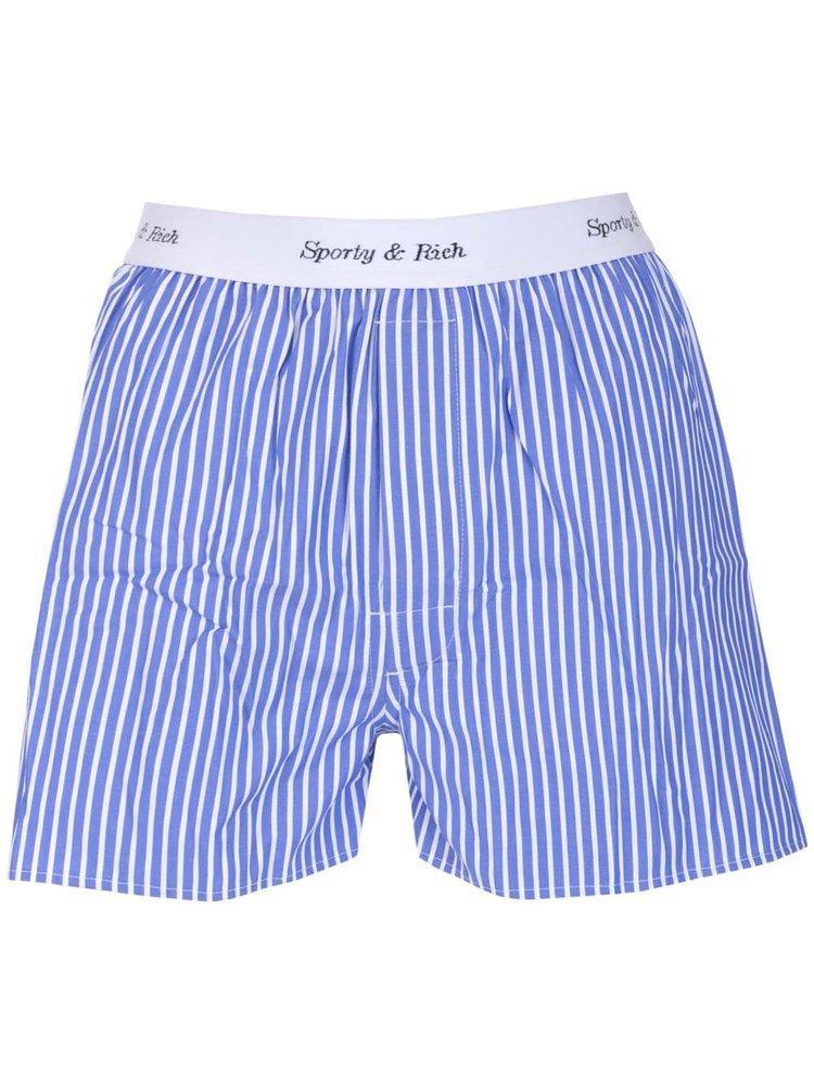 商品Sporty & Rich|Sporty & Rich Cassie Elasticated Logo Waist Striped Boxer Shorts,价格¥683,第1张图片