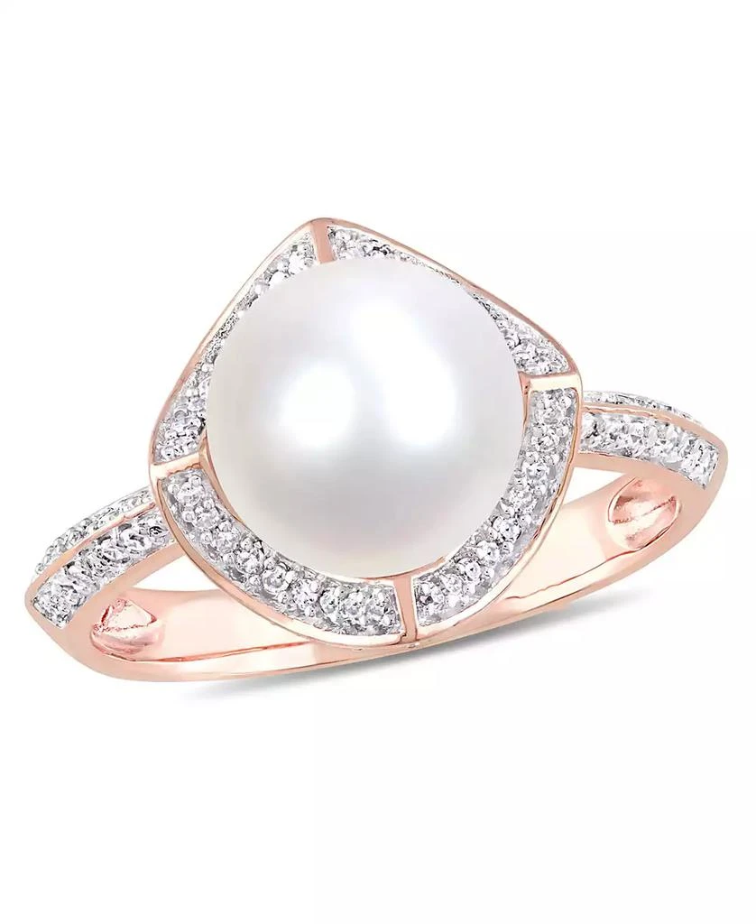 商品Macy's|Freshwater Cultured Pearl (8.5-9mm) and Diamond (1/4 ct. t.w.) Vintage Halo Ring in 10k Rose Gold,价格¥13884,第1张图片