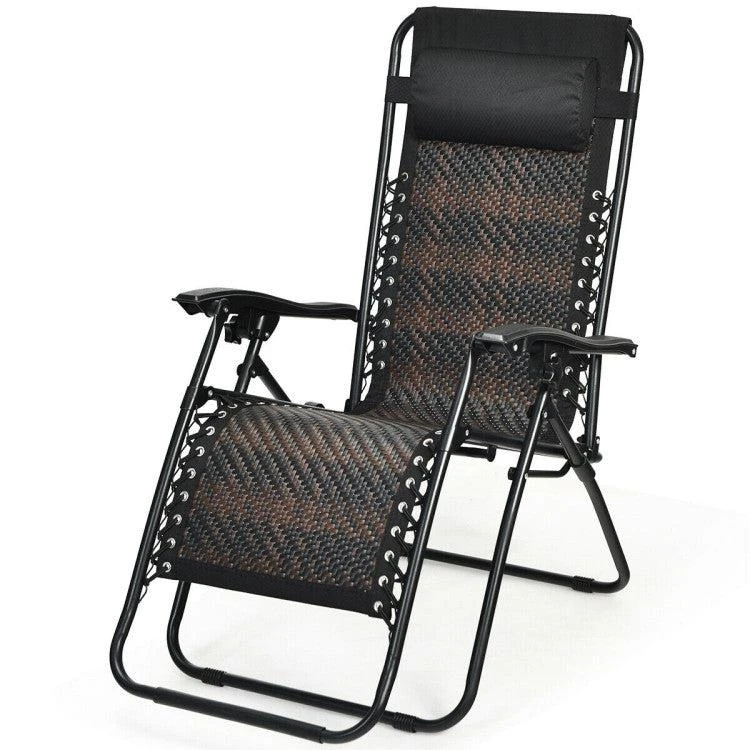 商品Hivvago|Folding Rattan Zero Gravity Lounge Chair with Removable Head Pillow-Gray,价格¥599,第5张图片详细描述