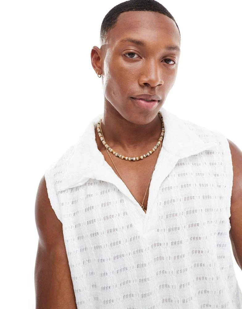 商品ASOS|ASOS DESIGN polo tank vest in white texture,价格¥200,第3张图片详细描述