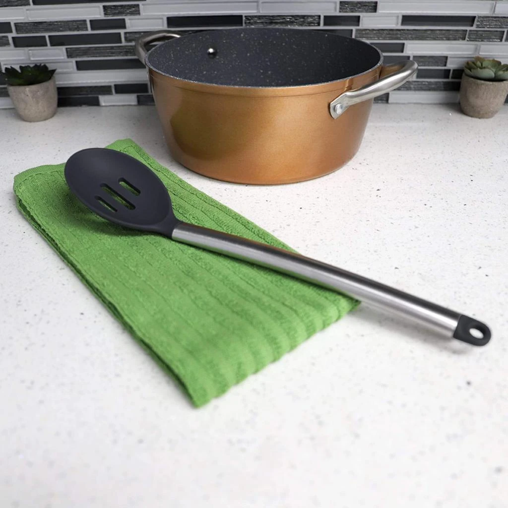 商品Home Basics|Home Basics Stainless Steel Silicone Slotted Spoon, Black,价格¥107,第2张图片详细描述