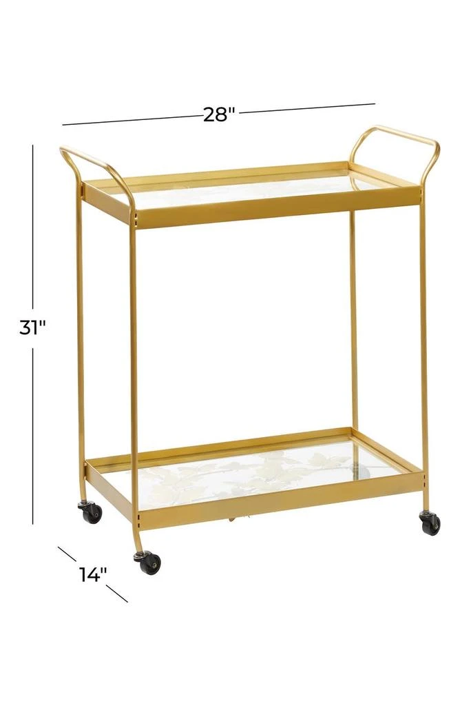 Goldtone Metal & Glass 2-Shelf Rolling Bar Cart with Handles 商品