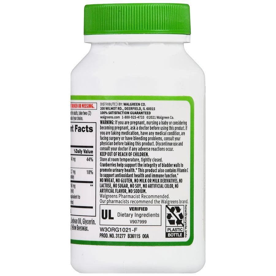 商品Walgreens|Cranberry 168 mg plus Vitamin C Softgels,价格¥89,第4张图片详细描述