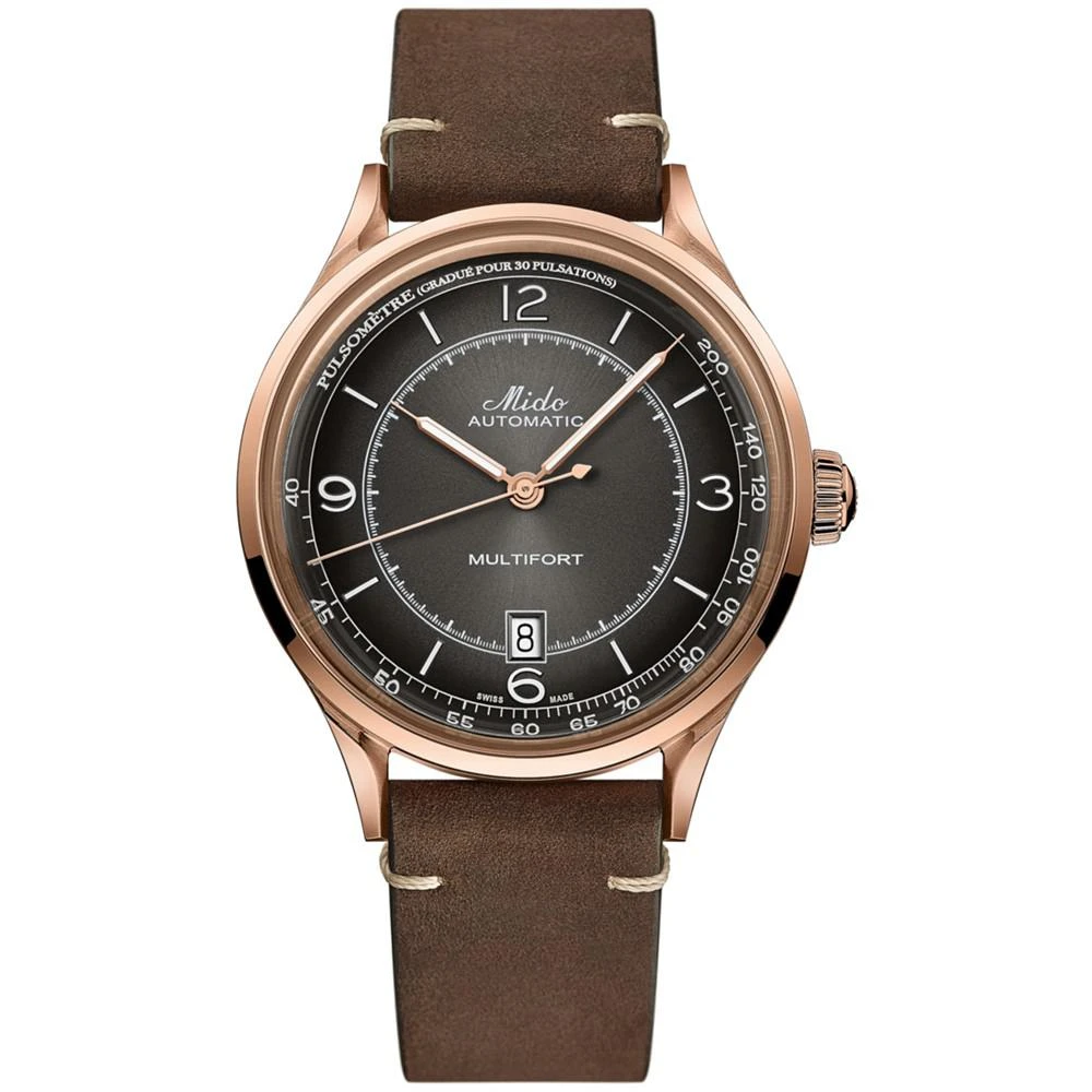 商品MIDO|Men's Swiss Automatic Multifort Patrimony Pulsometer Brown Leather Strap Watch 40mm,价格¥7873,第1张图片