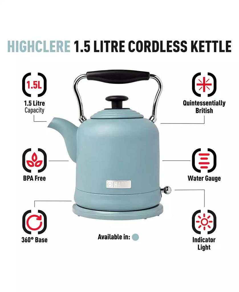 商品Haden|Highclere 1.5 L- 6 Cup Cordless, Electric Kettle BPA Free with Auto Shut-Off - 75025,价格¥633,第3张图片详细描述