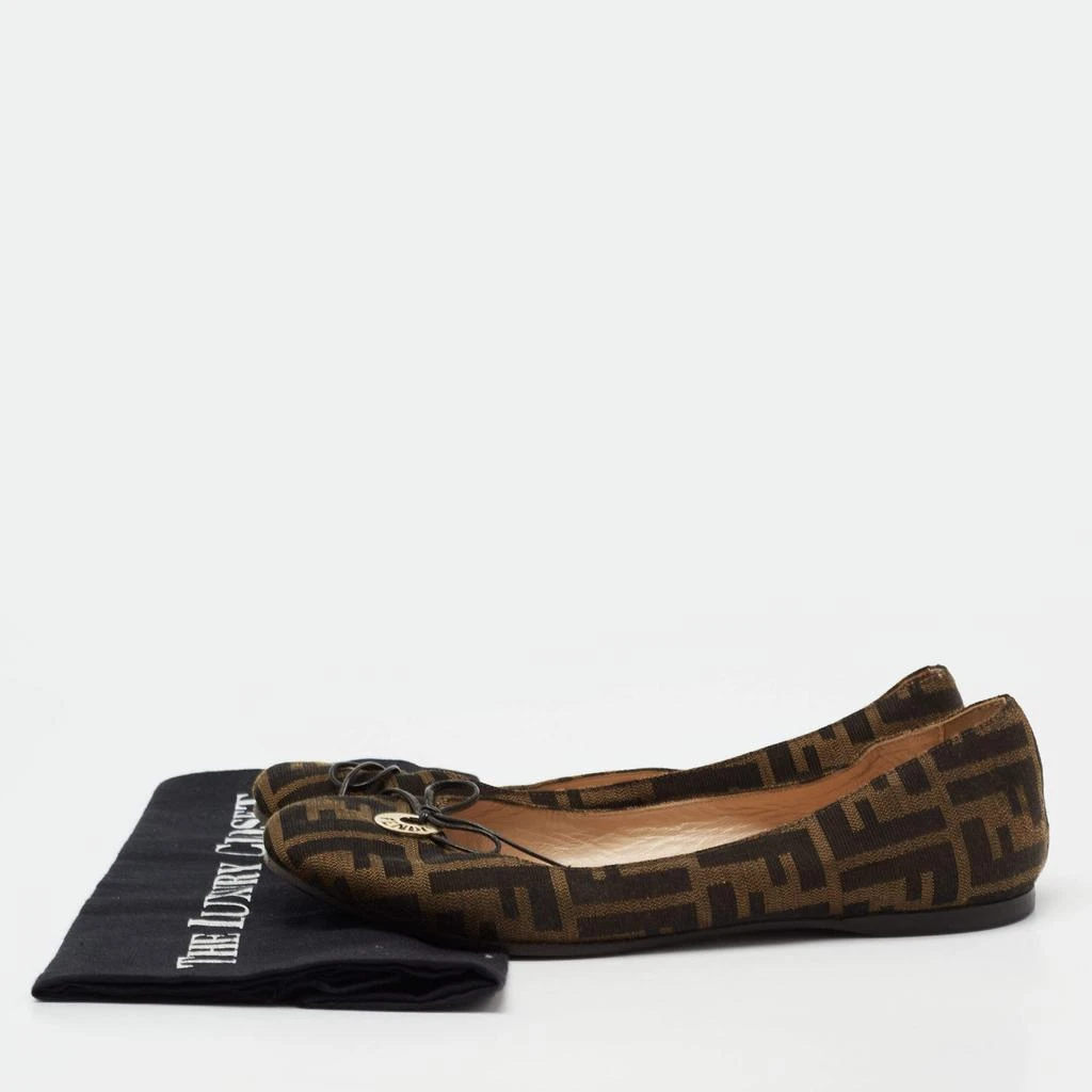 Fendi Brown Zucca Canvas Logo Bow Ballet Flats Size 39 商品