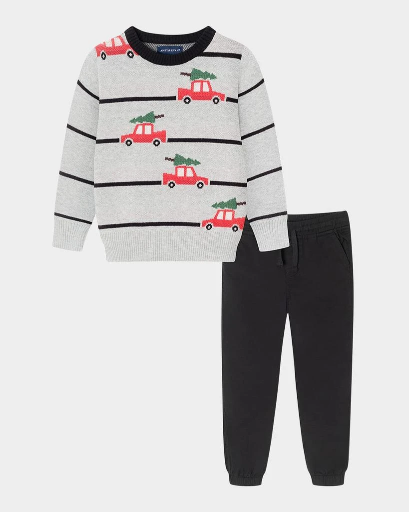 商品Andy & Evan|Boy's Striped Holiday Sweater W/ Twill Pants Set, Size 2T-8,价格¥440,第1张图片