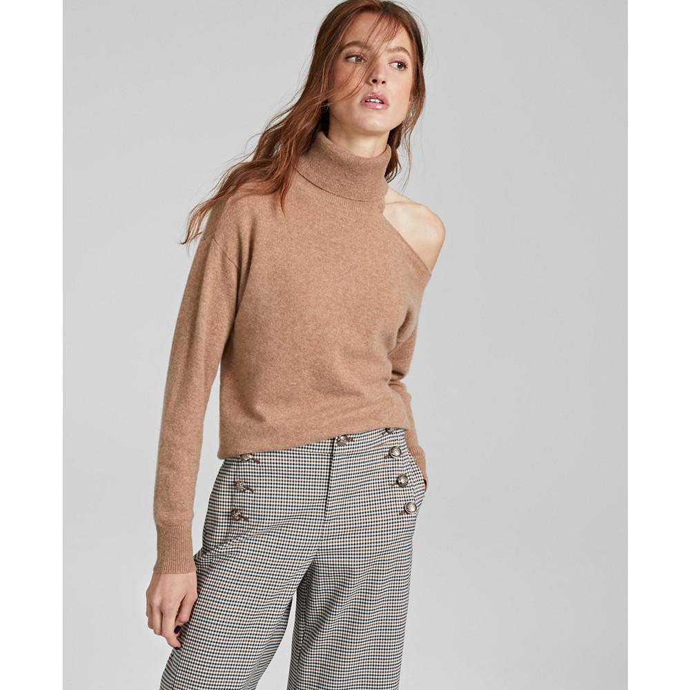 Women's Cashmere Cold-Shoulder Turtleneck Sweater, Created for Macy's商品第1张图片规格展示