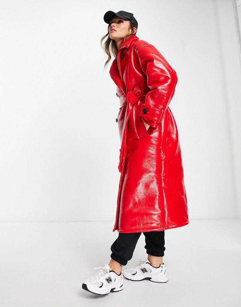 商品ASOS|ASOS DESIGN oversized bonded borg and vinyl trench coat and in red,价格¥570,第1张图片