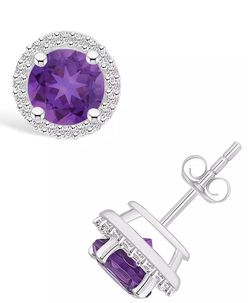 商品Macy's|Amethyst (1-1/2 ct. t.w.) and Lab Grown Sapphire (1/5 ct. t.w.) Halo Studs in 10K White Gold,价格¥9684,第1张图片