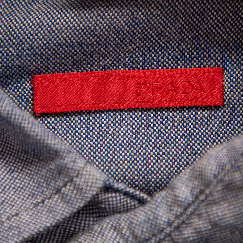 Prada Blue Cotton Button Front Shirt M商品第5张图片规格展示