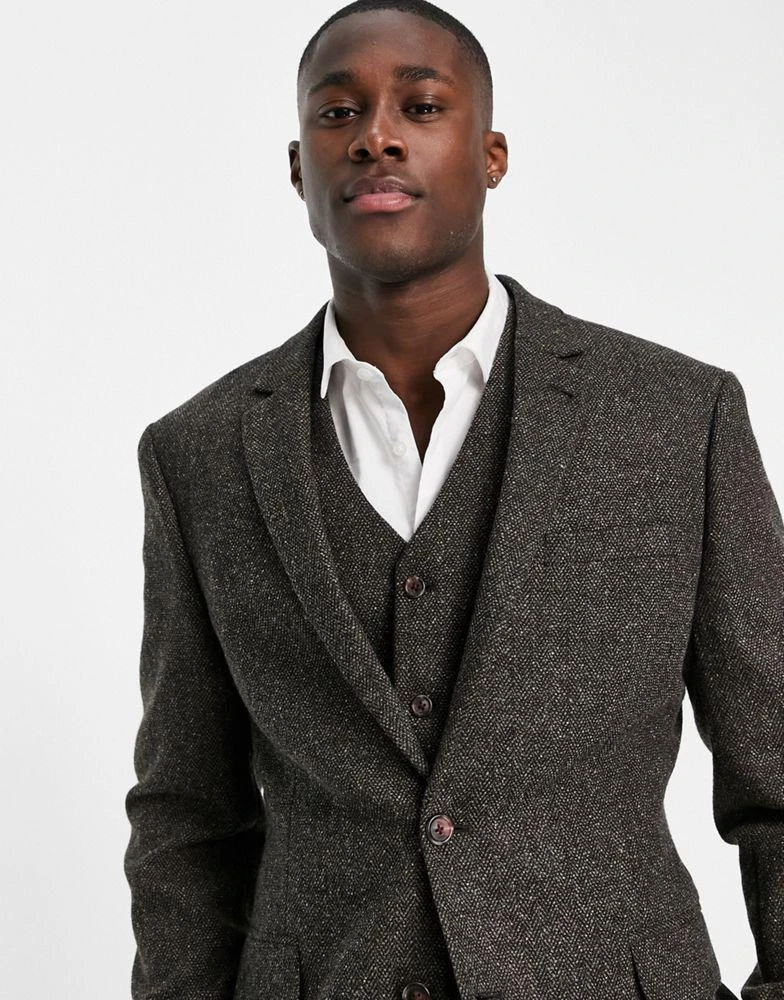 商品ASOS|ASOS DESIGN super skinny suit jacket in check wool mix in khaki ,价格¥369,第3张图片详细描述