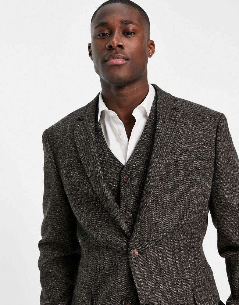 商品ASOS|ASOS DESIGN super skinny suit jacket in check wool mix in khaki,价格¥718,第5张图片详细描述
