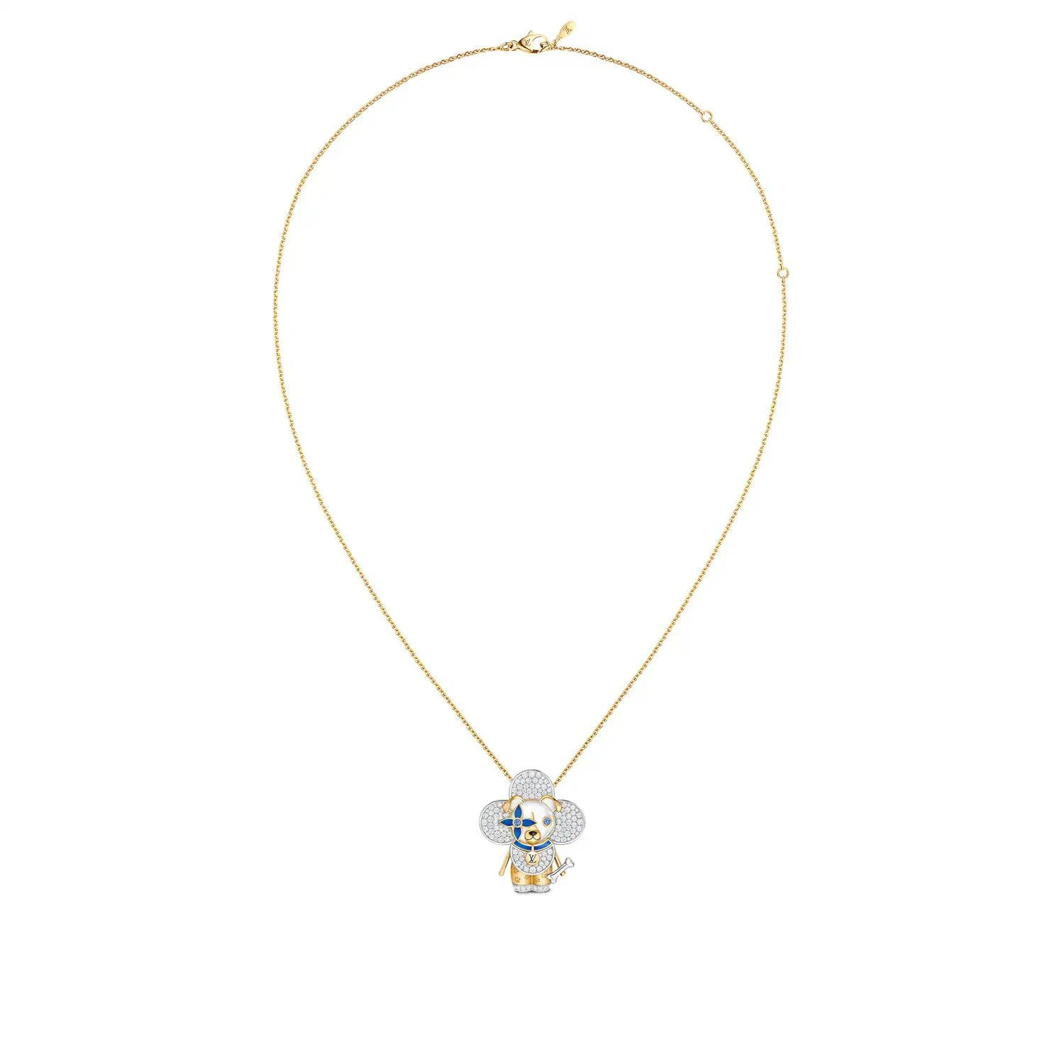 商品Louis Vuitton|【预售】 LV路易威登 24秋冬 女士 吊坠 VIVIENNE DOG 18K 金漆光钻石彩色宝石项链 Q93982,价格¥464101,第1张图片