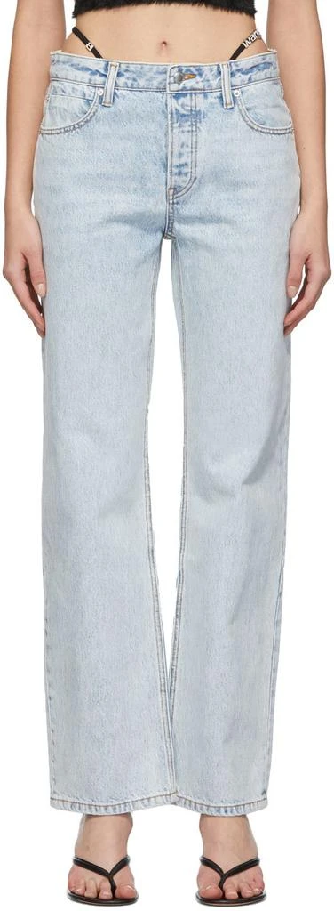 商品Alexander Wang|Blue Diamante Logo Strap Layer Jeans,价格¥3155,第1张图片