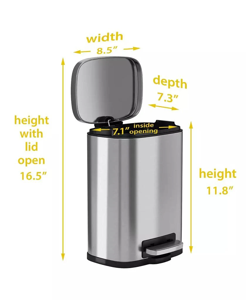 商品Halo|5 L / 1.32 Gal Premium Stainless Steel Step Trash Can,价格¥345,第4张图片详细描述