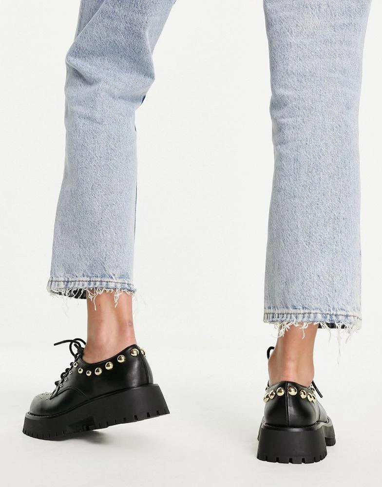 商品ASOS|ASOS DESIGN Multiple studded chunky lace up flat shoes in black,价格¥165,第2张图片详细描述