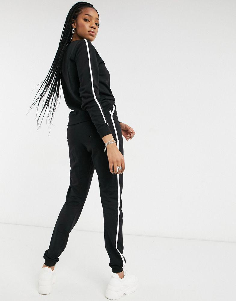 ASOS DESIGN Tall tracksuit sweat / basic jogger with contrast binding in cotton in black - BLACK商品第2张图片规格展示