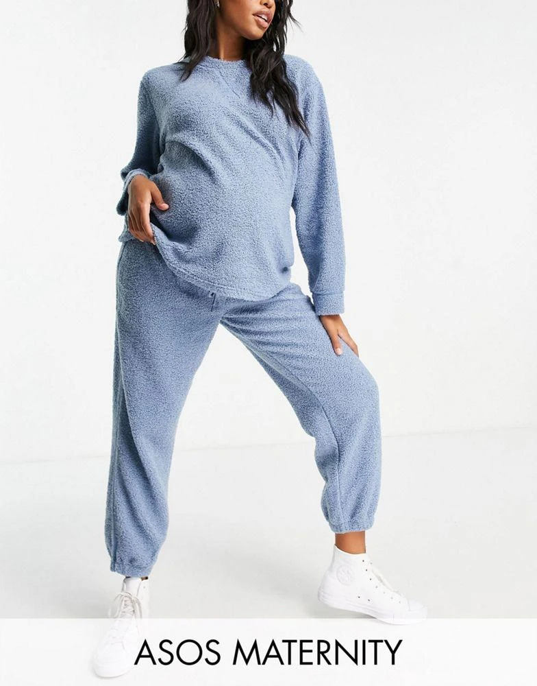 商品ASOS|ASOS DESIGN Maternity lounge borg sweat & jogger set in blue,价格¥162,第1张图片